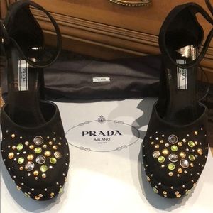 Authentic PRADA black suede studded heels
